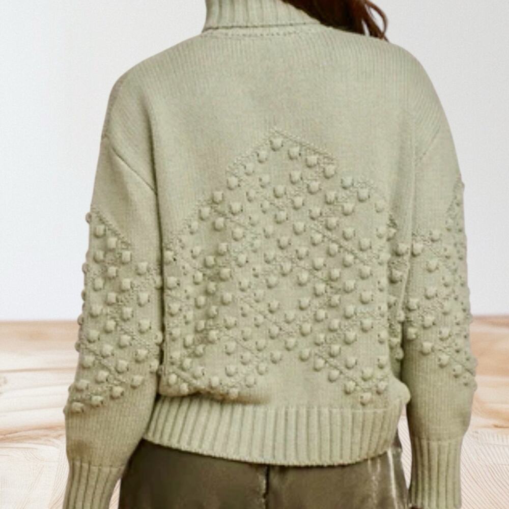 Splendid Elvira Bobble Knit Turtleneck Sweater Sz L Womens 48" Bust Juniper $188 - Picture 4 of 10
